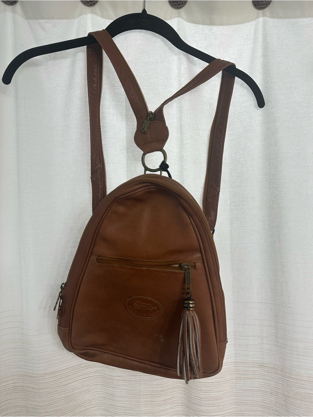 Vintage American Angel Brown Leather Backpack with Tassel